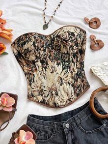 Blusa de tirantes con estampado floral vintage bohemio, elegante y tropical, ideal para vacaciones, boda en la playa, graduación, brunch, Día de San Patricio, Spring Break, Pascua, festivales de música, otoño/invierno - Marrón - Ver 7