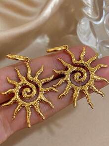 RAYQUEEN 1 Đôi bông tai mặt dây chuyền hình mặt trời xoắn ốc bằng thép không gỉ mới, bông tai sang trọng, thanh lịch dành cho nữ, thích hợp làm quà tặng. - Vàng - Xem 8