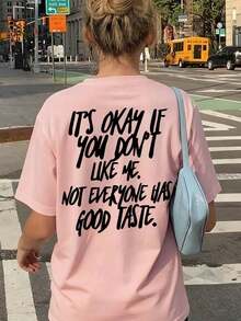 Women's Graphic Tee "I Don't Care If You Don't Like Me", Regular Fit Tee With Funny Phrase, Comfortable Sarcastic Crew Neck T-Shirt "Not Everyone Has Good Taste" Summer Tee In Black - 羅莎 - 查看 2