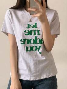 Women's Short-Sleeved T-Shirt, Round Neck, Loose Fit For Summer - Light Grey - View 7