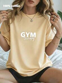 Camiseta Gráfica Casual de Manga Corta para Mujer, Ideal para Vacaciones de Verano y Gimnasio - Cuello Redondo Casual, 100% Algodón, Suave y Transpirable, Corte Relajado - Perfecta para Entrenamientos, Fitness, Amantes del Gimnasio y Uso Diario. Estilo Retro Pop de los 90 para Todos los Géneros. - Albaricoque - Ver 11