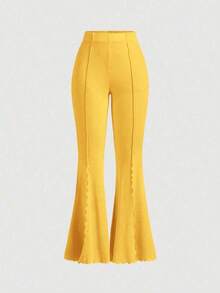 Lettuce Trim Elastic Women's Flared Pants - Amarillo - Ver 9