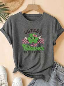 Camiseta de manga corta para mujer, corte regular - Bonito diseño geométrico en 2D de un patrón de trébol de cuatro hojas, lleno de encanto y estilo urbano. |     Perfecto para el ocio en vacaciones |     Adecuado para ocasiones festivas - Estilo - Ver 9