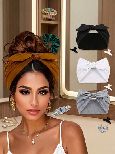 Rabbit Ear Solid Color Hair Bands, Bow Solid Color Hair Bands For Women, Daily Makeup Washing Face Headbands For Outdoor, Fitness, Yoga, Sweat-Absorbent And Breathable Hair Accessories. An Excellent Choice For Holiday Gifts, Birthday Gifts, Or Valentine's Day, Mother's Day, Halloween And Christmas Party Favors.