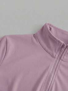 Chaqueta de manga larga de punto ajustada con protección solar para mujer en otoño/invierno, color albaricoque - Púrpura polvoriento - Ver 4