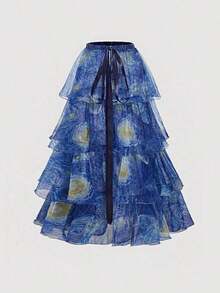 MOD Vestido largo con estampado de la pintura del Cielo Estrellado de Van Gogh en azul para mujeres, vestido de fiesta, conjunto de vestido de múltiples piezas, vestido floral para mujeres, vestidos elegantes para mujeres, vestido de tres usos, vestidos elegantes para fiestas, vestido de playa, vestidos de vacaciones para mujeres - Azul - Ver 6