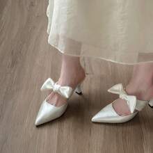Zapatos de tacón para mujer Zapatos de tacón alto para mujer, nuevo modelo de primavera-verano, francés, con lazo en la puntera, sandalias de tacón para llevar por fuera - Beis - Ver 5