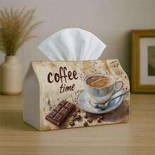 1pc Vintage Coffee Art Tissue Box, Cup-Shaped Chocolate Brown Tissue Holder For Home/Car/Kitchen Decor, Party & Holiday Organizer - Multicolor - View 4