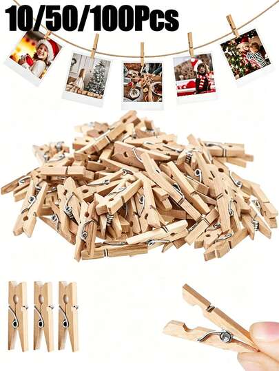 10/30/50/100 Pcs Mini Photo Clips, Natural Wooden Small Clothespins, Photo Wall Message Clips, Message Clips, Heart Clips, Party Decoration Clips, For Craft Display And Hanging Decorative Pictures, DIY Handicrafts, Mini Clothespins Can Be Used For Drying Clothes And Hanging Postcards