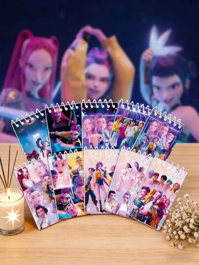 10pcs/Set Cute Idol Mini Spiral Notebooks, Portable Small Coil Memo Pads, Lightweight Travel School Office Supplies, Fashionable X Pattern Party Gifts Birthday Small Presents