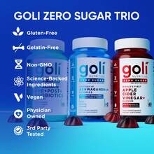 Goli Nutrition Goli Zero Sugar Trio - World's First 3-In-1 Pre, Post, Probiotic, Apple Cider Vinegar With Vitamin B12 And Probiotics, Ashwagandha & L-Theanine, Vitamin D Gummies, 90 Count (3-Bottle Set) - 60 cái (Gói 3 hộp) - Xem 7