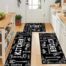 1pc Kitchen Mat With Cooking Pattern, Non-Slip Floor Rug For Home Gathering, Party Decoration, Kitchen, Hallway, Bathroom, Laundry Room, Quick Dry Carpet - Multicolor - View 5