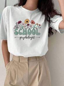 Conjuntos de Verano para Mujer, Conjuntos de Vacaciones para Mujer, Conjuntos de Primavera para Mujer, Camiseta de Agradecimiento para Psicóloga o Profesora de Psicología Escolar - Blanco - Ver 7