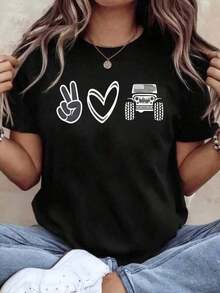 Cotton Graphic T-Shirt, Plus Size 2026, Women's Summer Top,  Print, Oversized Cotton T-Shirt, Soft And Breathable, Comfortable And Fitted Crew Neck, Loose And Comfortable T-Shirt, Y2K, Men's Oversized T-Shirt, Summer Tops - 黑色 - 查看 1