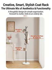 1pc Modern Freestanding Iron Coat Rack, Bedroom Clothes Hanger With Cross Base, Seamless Connection, Smooth Pole, Adjustable Stable Base, Suitable For Coats And Hats - Cross-shaped Round Design [Black] - View 2