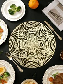 38cm Mantel individual de PVC con patrón geométrico de remolino dorado, estilo nórdico minimalista, redondo hueco, resistente al calor y antideslizante para mesa de comedor en el hogar y la cocina - Multicolor - Ver 2