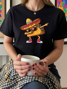 Women's T-Shirt: YS031630 Mexican Style, Carnival Under The Sun, Party Spirit, Happy Moments, Celebration Time, Mexican Themed Letter Print T-Shirt, Casual Short Sleeve Round Neck Top For Summer And Spring, Women's Tops. - 白色 - 查看 7