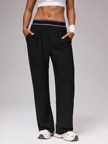Pantalones Deportivos Negros para Mujer ZZLEasithlete, Diseño de Pierna Ancha con Cierre y Bolsillos para Entrenamientos Cómodos - Negro - Ver 5