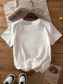 Fashion Printed T-Shirts For Women, Oversized Streetwear Tops, Comfortable And Stylish All-Match Summer Tees. Women's Short-Sleeved T-Shirt With Round Neck, Rainbow Apple Heart Graphic Print, Suitable For Spring, Summer And Autumn. - 白色 - 查看 8