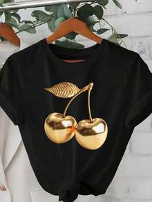 LUNE Women's T-Shirt, Casual Urban Style Short Sleeve Graphic Print T-Shirt, Cute Summer Sunset Print T-Shirt, Graphic T-Shirt For Men, Summer T-Shirt, Hoodie, Sweatshirt, Summer Sets For Women, Summer Hoodies - 黑色 - 查看 7