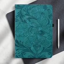 GLANDOTU Compatible With Apple Galaxy Tablet Case Green Embossed Floral PU Leather Tablet Case With Card And Pen Slots Flip-Cover Stand Case - Green - View 3