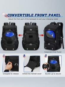 NEWHEY Baseball Backpack, Lightweight Softball Bag With Shoe Compartment Baseball Bag For Youth & Adult Softball Bat Bag With Fence Hook Helmet Holder Sports Backpack For T-Ball - Black - View 3