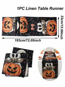 1pc Halloween Linen Table Runner, 183*33cm Pumpkin & Ghost Pattern Polyester Table Runner, Halloween Decoration, Halloween Party Dinner Table Decor, Home Decor, Halloween Candy Decoration, Happy Halloween Decoration, Table Centerpiece Decor, Scary Halloween Decoration, Tabletop Decor - Multicolor - View 10