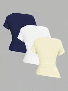 Camiseta casual asimétrica de hombro para mujer - Multicolor 8 - Ver 2