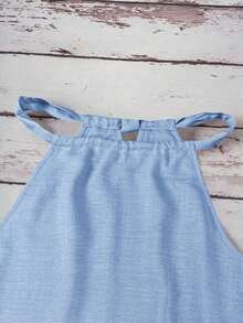 Camiseta de tirantes con cuello halter con estampado floral pequeño, adecuada para primavera y verano - Azul - Ver 5
