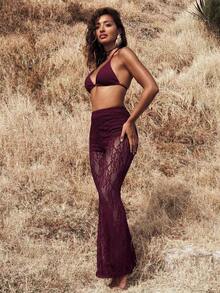 Pantalones elegantes de cintura alta con volantes de encaje para mujer, para citas, salidas nocturnas, para otoño e invierno - Granada - Ver 5