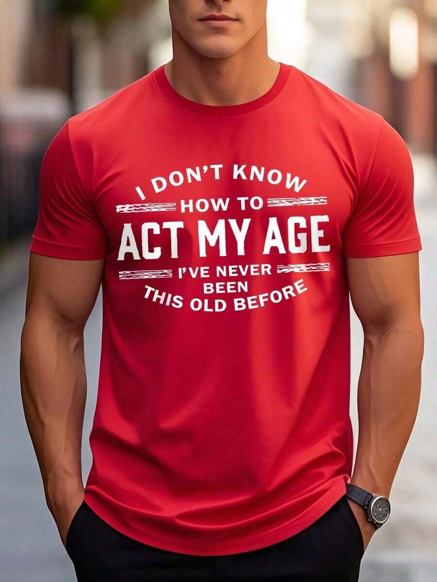 Men's T-Shirt, Classic Graphic Tee, Soft And Comfortable Men's T-Shirts, Script Logo, 180g, 100% Cotton. Suitable As A Gift. Women's T-Shirt. Elegant Blouses. Boho Chic. Soft, Breathable, And Comfortable Women's Top, Ideal For Spring, Summer, And Autumn, Perfect For Vacations, Travel, And Everyday Wear. - 紅色2 - 查看 1