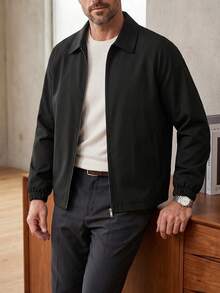 Mercer Haus Men's Solid Color Zipper Placket Long Sleeve Fashion Versatile Jacket - Black - View 3