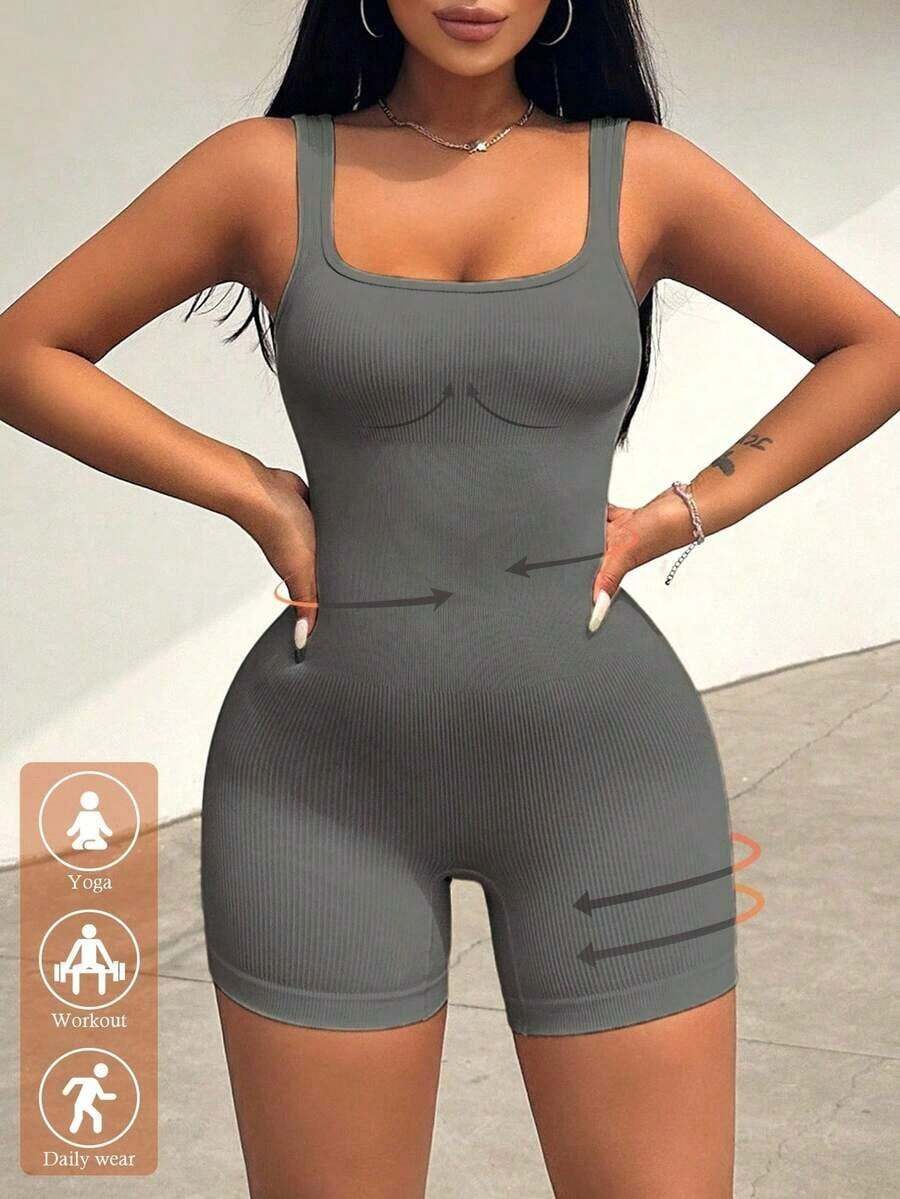 Mono elástico para mujer de moda simple y unicolor con ajuste ceñido - Gris Oscuro - Ver 1