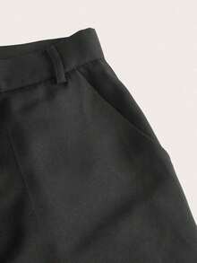 Pantalones rectos unicolor con cremallera - Negro - Ver 3