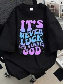 It's Never Luck, It's Always God. Plus Size Christian Women's Fun Short-Sleeve Graphic T-Shirt, Suitable For Everyday Wear, Outings, Vacations, Beach Parties, Music Festivals, Holidays, And Travel. Casual Summer Black - 黑色 - 查看 9