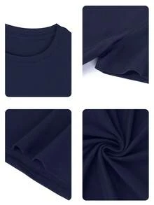 Women's Short-Sleeved T-Shirt, Rabbit Print Design, Round Neck, Casual, Versatile, For Young Girls, Black Color, Spring/Summer. - Dark Blue - View 6