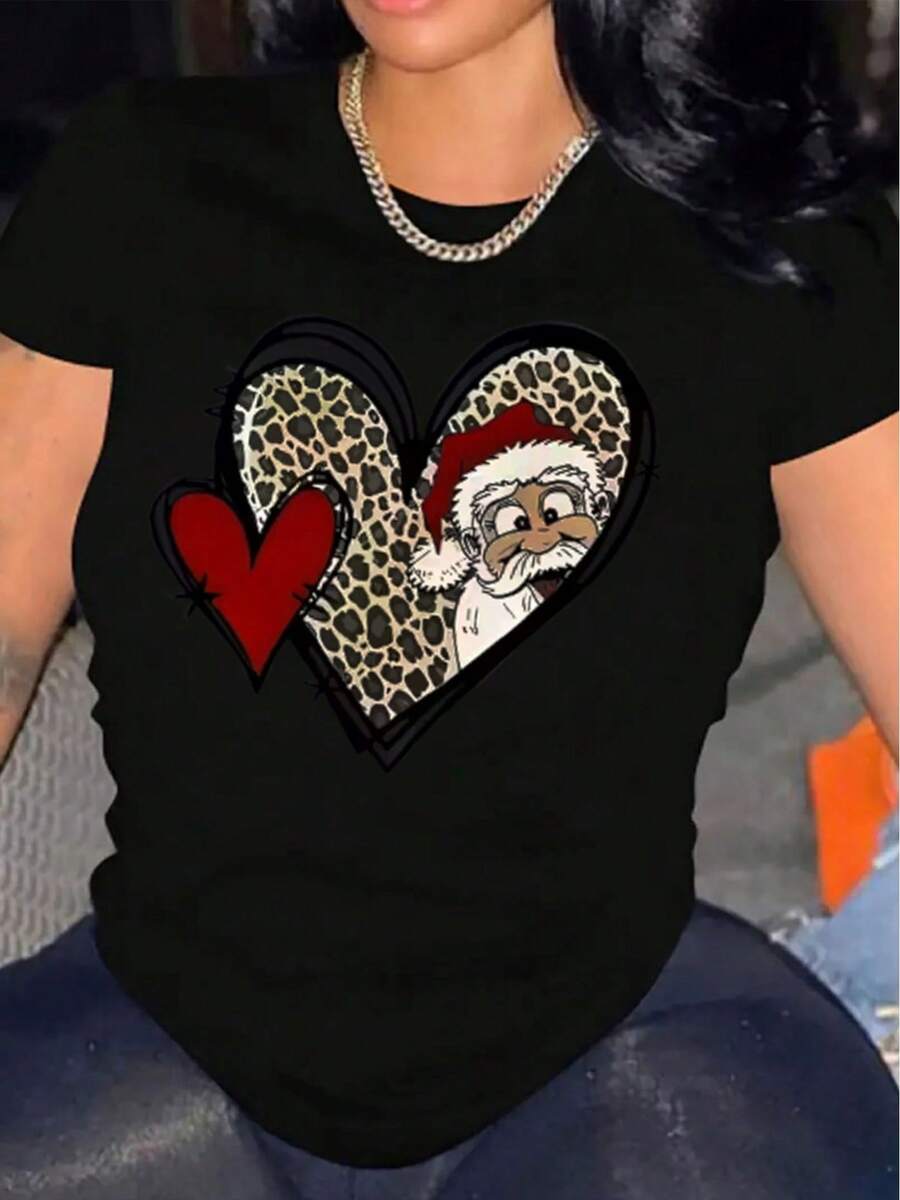 | Exquisite Design | Loose And Comfortable | Easy To Match | Women's Casual Short Sleeve T-Shirt, 1 Piece, 100% Thick Cotton - Comfortable Round Neck, Soft And Pretty Top - 黑色 - 查看 1
