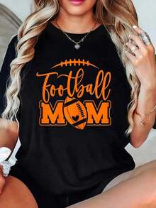 100% Cotton High School Football Mom T-Shirt In Black And Orange For Game Day, Women's Outfits - Black - View 6