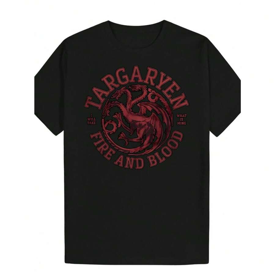 Camiseta de Hombre con Gráfico de Dragón Rojo TARGARYEN - Camiseta Inspirada en Fuego y Sangre, Tejido Suave y Transpirable para Fans de , Ropa Casual para el Día a Día y Convenciones - Camiseta Negra con Diseño de Dragón Rojo, Ropa de Vera - Negro - Ver 1
