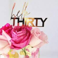 3pcs/1pc Acrylic Gold "Hello 30 40 50 60" Birthday Cake Topper, Birthday Anniversary Party Decorations - Multicolor - View 3
