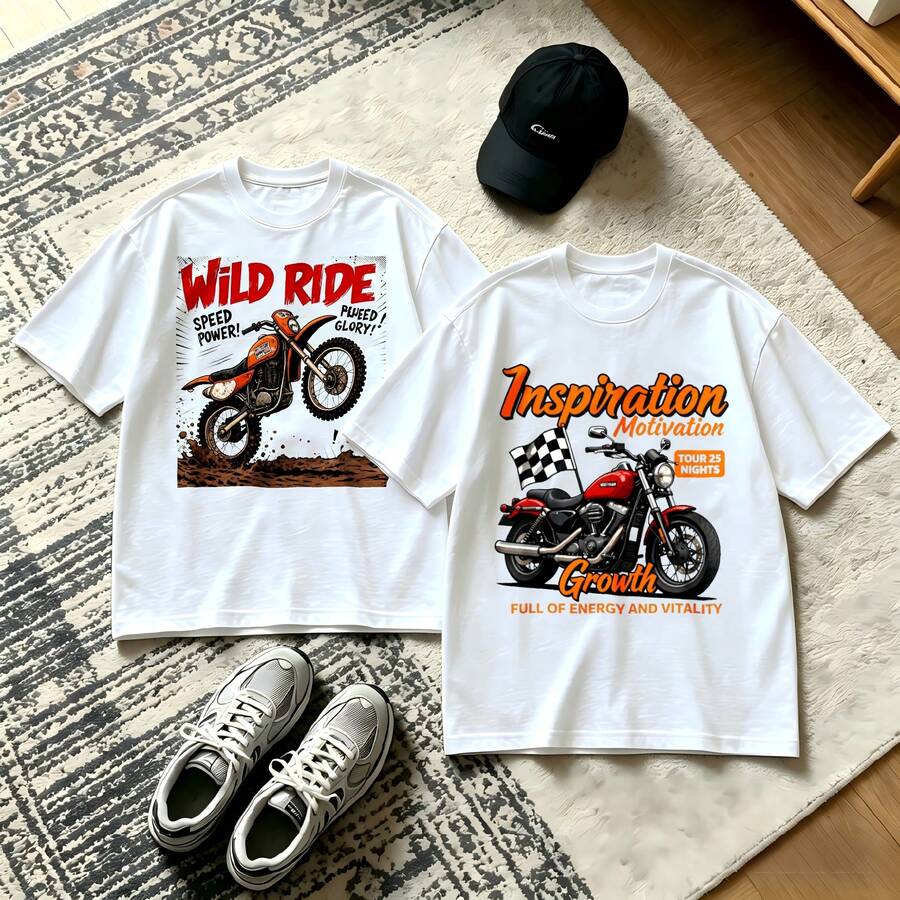 2-Piece Couple Matching Pattern T-Shirt, 100% Cotton, Loose Fit, Soft And Breathable, Casual Round Neck Short Sleeved Top Tropical Beach Scene With Palm Trees And Sunset Versatile Patterns No Picky Combinations Coordinated Dating Casual Travel Simple And Cartoonish Printing Styles High - 白色 - 查看 1