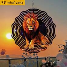 1个3D星空狮子风铃 - 360°旋转铁艺悬挂装饰,配有翱翔的狮头和闪亮珠子,10英寸室内/室外花园装饰,适合圣诞节、婚礼、派对 - 无需电池/电源,DIY风力驱动摆动(理想礼物),最佳圣诞之选(不含吊坠),款式随机 - A - 查看 7