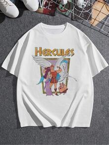 Image Inspired By Greek Mythology Showing A Hero With Incredible Strength Alongside A Winged Horse And His Companions, Symbolizing Courage And Eternal Friendship. Comfortable And Modern Women's T-Shirt For Everyday Wear. - 白色 - 查看 3
