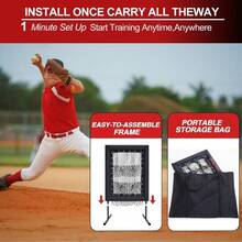 Studyset 9-Hole Baseball Pitching Net With Strike Zone, 5-Height Adjustable Pitching Net, Portable Trainer Nets For Baseball & Softball, Includes 4 U-Shaped Ground Stakes & 4 Sandbags - Black - View 5