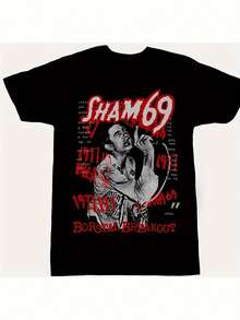 Men's Retro Punk Rock T-Shirt - Sham 69 Band Official Design With SHAM69 Logo And Lettering, Soft And Stretchy Cotton, Crew Neck, Short Sleeve, Durable Streetwear Suitable For Concerts And Casual Wear - Punk Band Merchandise, Ideal For Fans And Music Enthusiasts - 黑色 - 查看 6