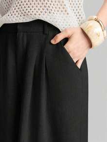 Ontre 2026SS Nuevos pantalones de pierna ancha para mujer, pantalones casuales y sueltos con cintura plisada, adecuados para estilo bohemio, Ibiza, vacaciones, festivales, invitados de boda, oficina, maestros, vuelta al colegio, con bolsillos, ajuste relajado, elegante estilo urbano chic, pantalones versátiles para mujer para primavera/verano - Negro - Ver 3