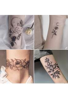 12pcs Waterproof Floral Temporary Tattoos, Suitable For Women - Easy To Apply And Remove - Multicolor - View 4