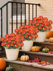 2/4/6 Tiges de Géranium Artificiel - Fleurs Orange d'Automne Réalistes avec Feuilles Vertes, Convient pour la Décoration Intérieure et Extérieure, Parfait pour le Jardin, le Porche, la Terrasse, la Jardinière de Fenêtre et le Pot Suspendu, Décoration de Jardin, Plante sans Entretien, Arbuste Floral Artificiel pour l'Extérieur - Orange brûlé - Voir 8
