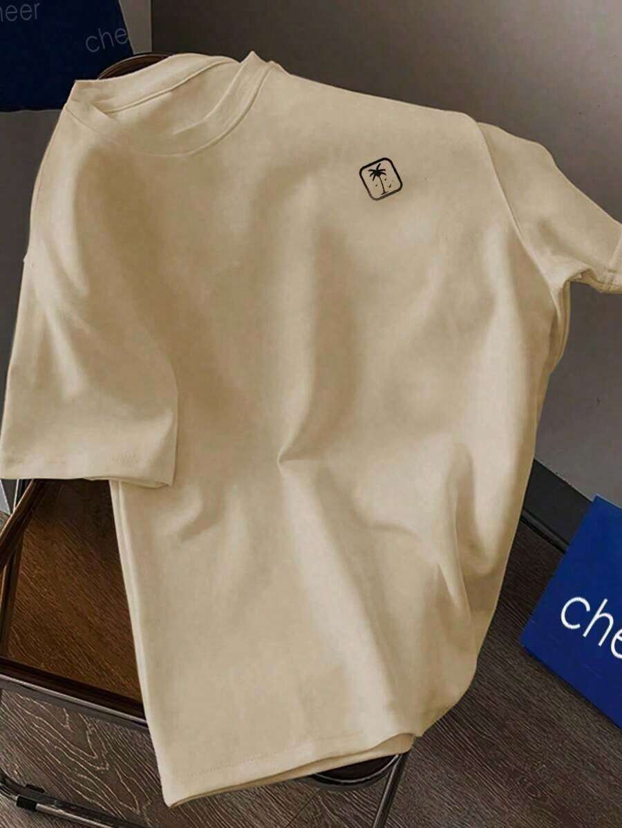 Men's Casual Short Sleeve Crew Neck Summer Print T-Shirt, Summer Streetwear Tee, Drop Shoulder Tee, Gifts For Boyfriend, Back To School, Graphic Tees HS3S - 卡其色 - 查看 1