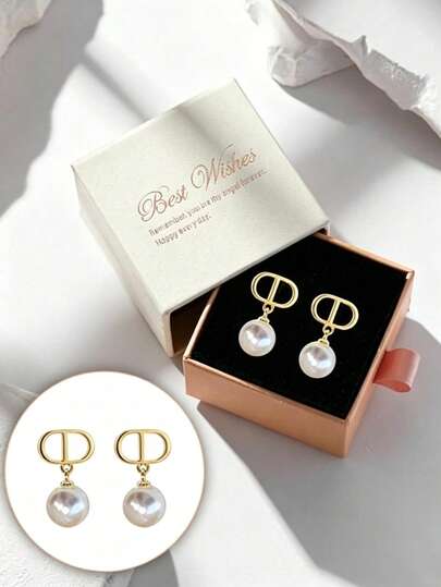 2pcs Elegant Faux Pearl Pendant Earrings, Versatile For Formal Events, Parties, And Daily Wear, Great Gift Choice For Holidays